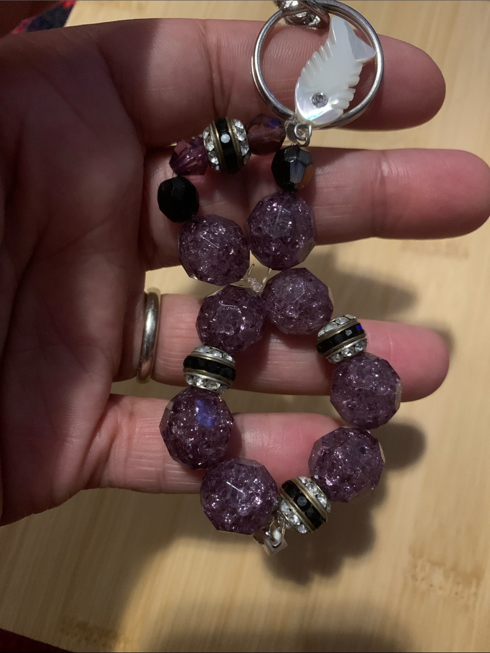 New Purple Beaded Mother of Pearl Fish Charm Keychain